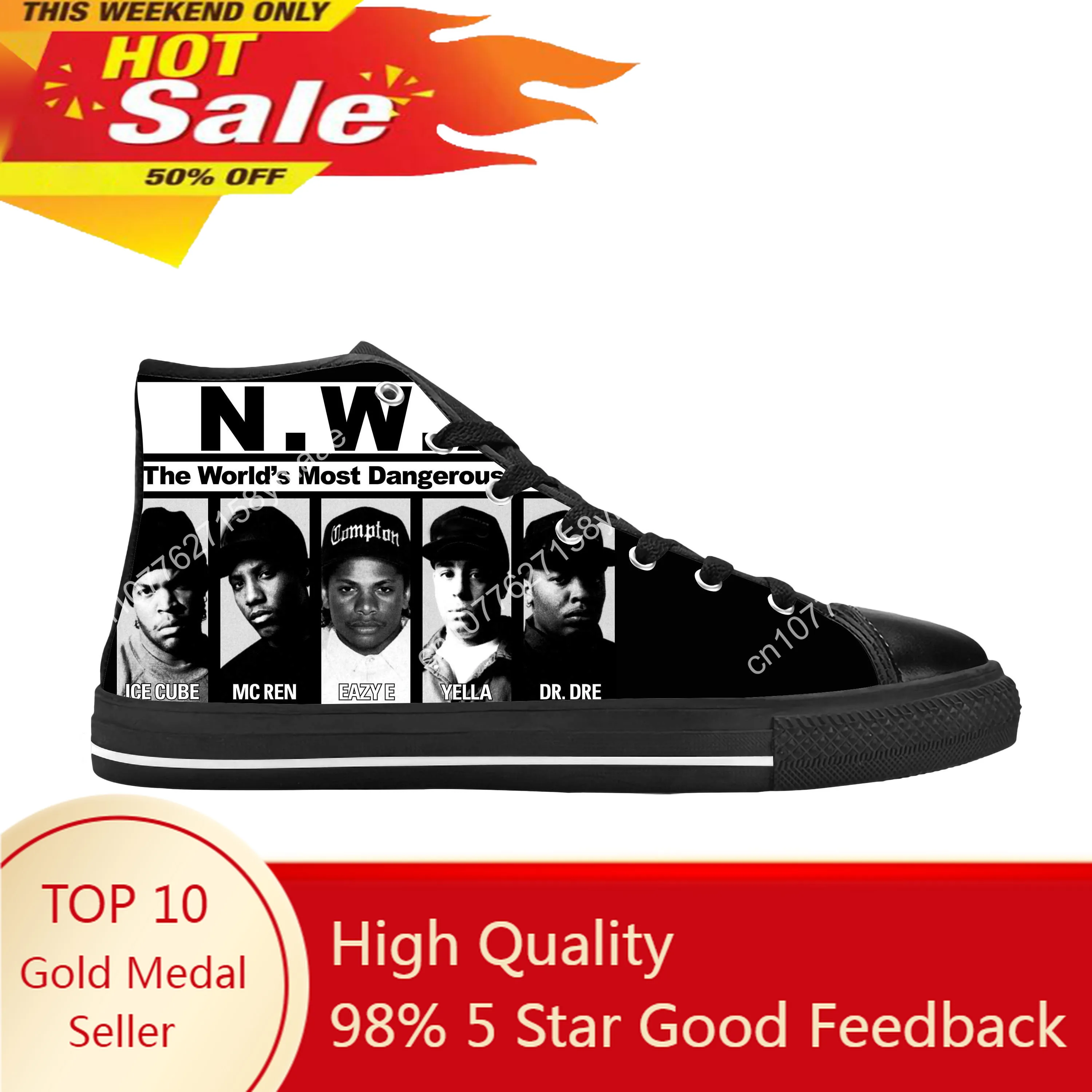 

Hot Nwa Straight Outta Compton Hip Hop Rapper Rap Casual Cloth Shoes High Top Comfortable Breathable 3D Print Men Women Sneakers