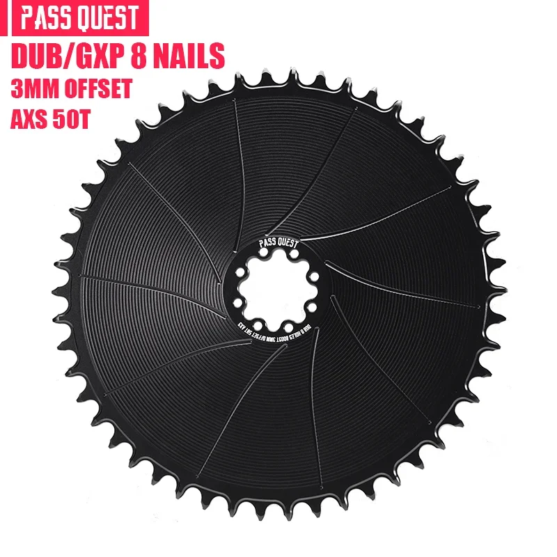 PASS QUEST 8-Stud AERO Rundes schmales breites Kettenblatt 3 mm versetztes Direct Mount Kurbelgarnitur Gravel Bike AXS 12-Gang-Kette 38–54 Zähne