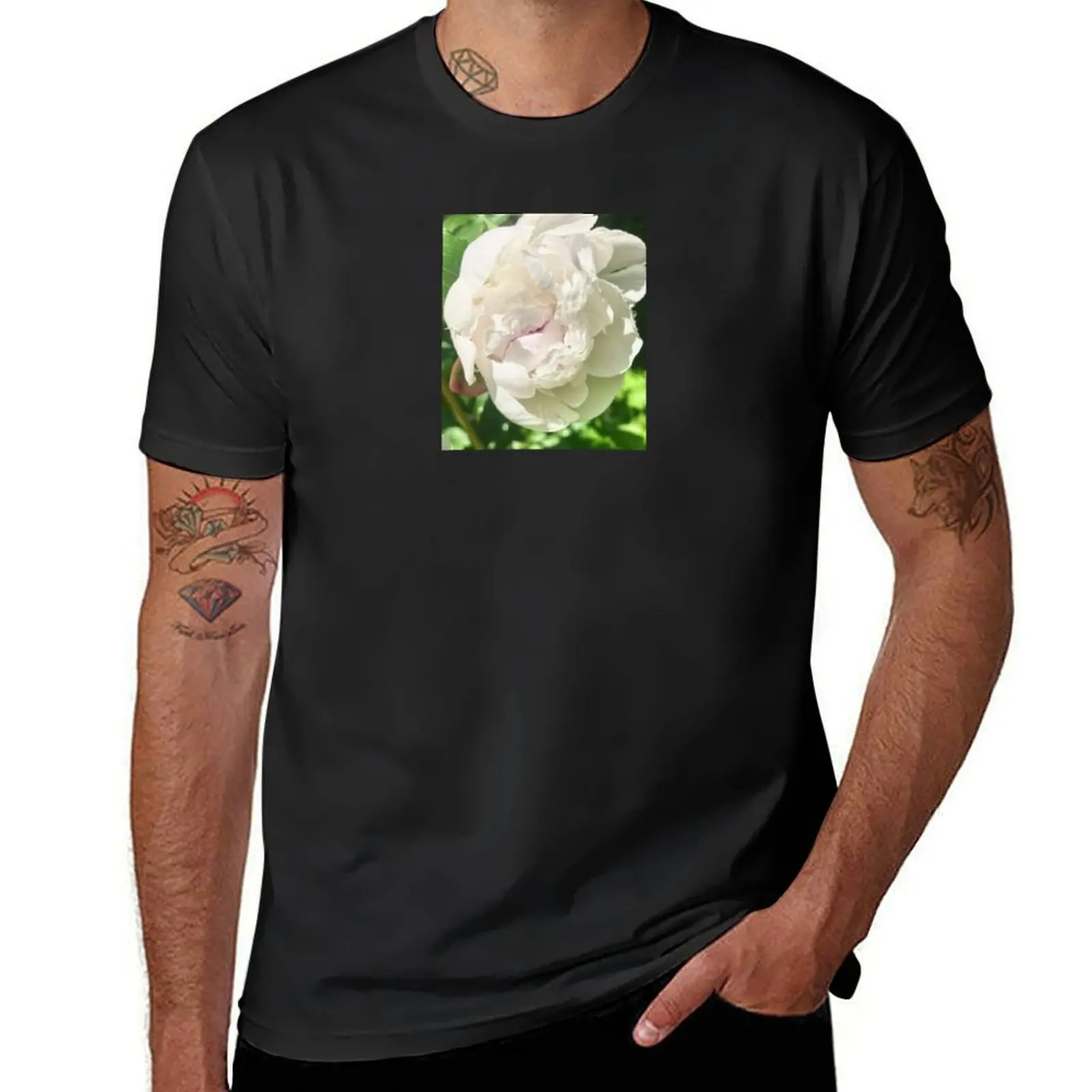 All White Peony T-Shirt oversized plain t shirts for men cotton