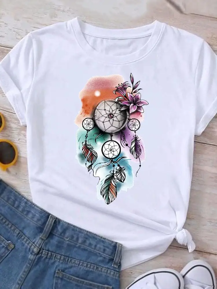 Print Fashion Casual Watercolor New 90s Lovely Clothing Summer Graphic T Shirt Short Sleeve Women Clothes Tee T-shirt Female Top