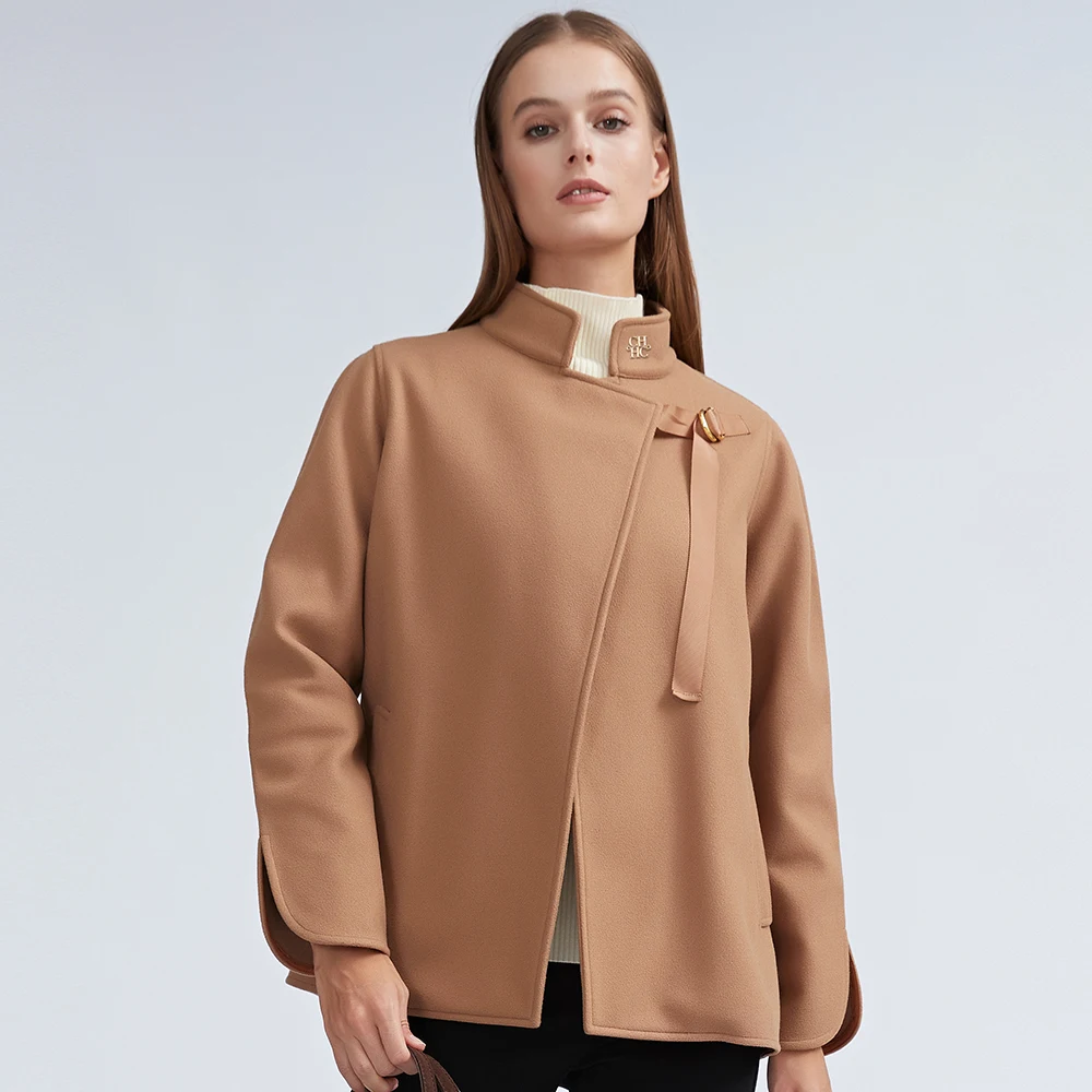 2023Short Jackets Ladies Blends High Street Winter Woolen Coats Pockets Solid Loose New Women\'s Woolen Short Coat