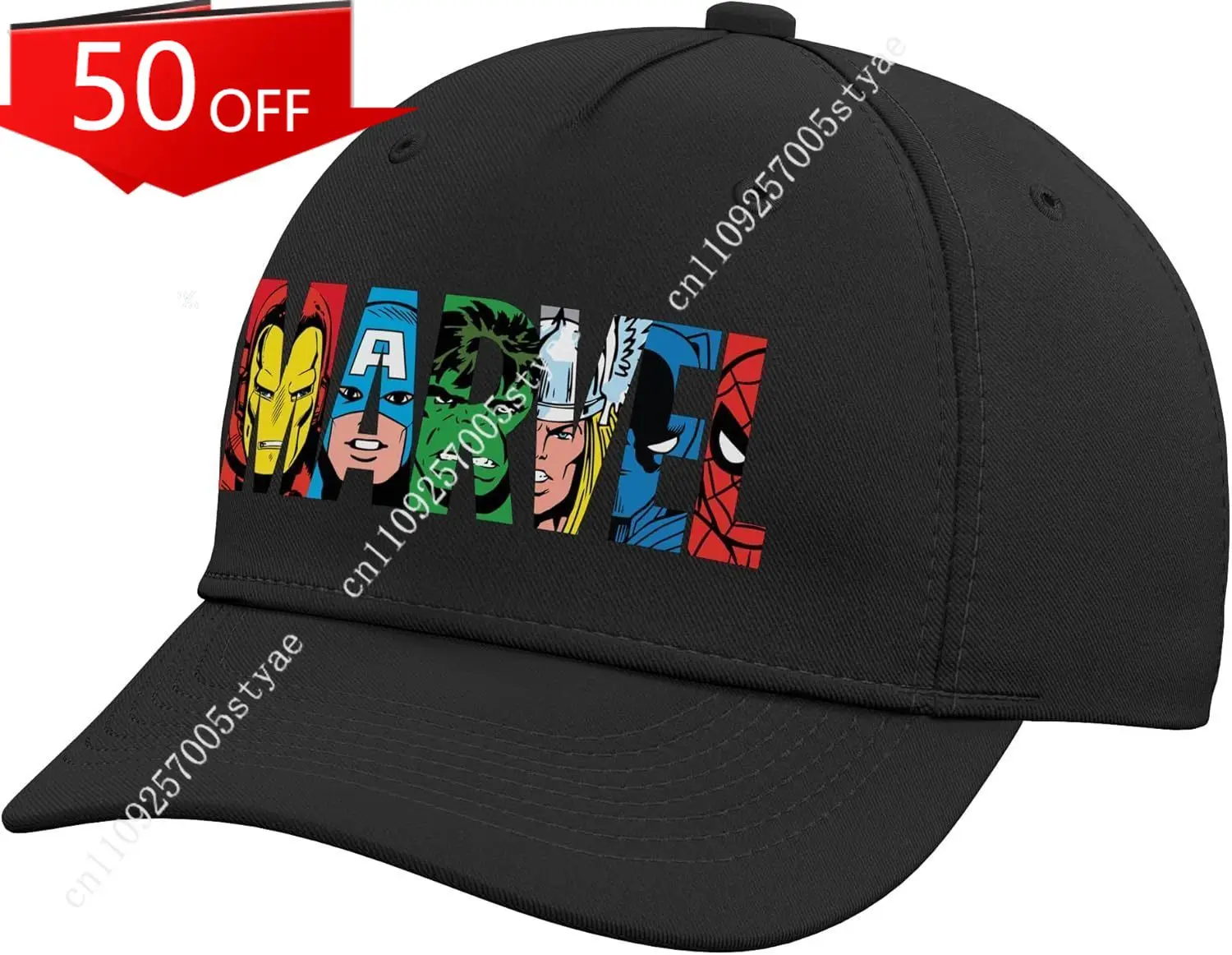 

Marvel Logo Classic Avengers & Spider-Man Retro Comic Art Adjustable Baseball Hat