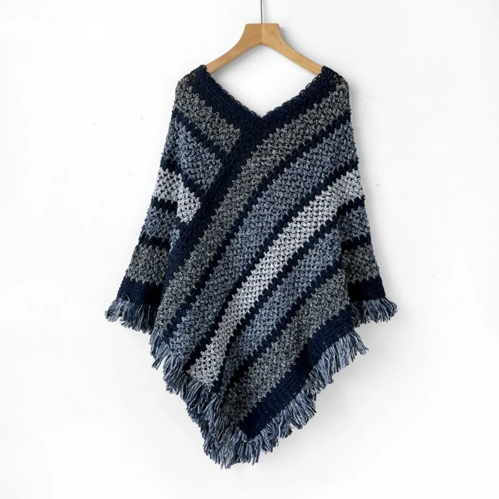 

Женская мода, осень-зима, теплая вязаная шаль в этническом стиле, красочная клетчатая шаль с кисточками, накидка в полоску, накладки на пальто