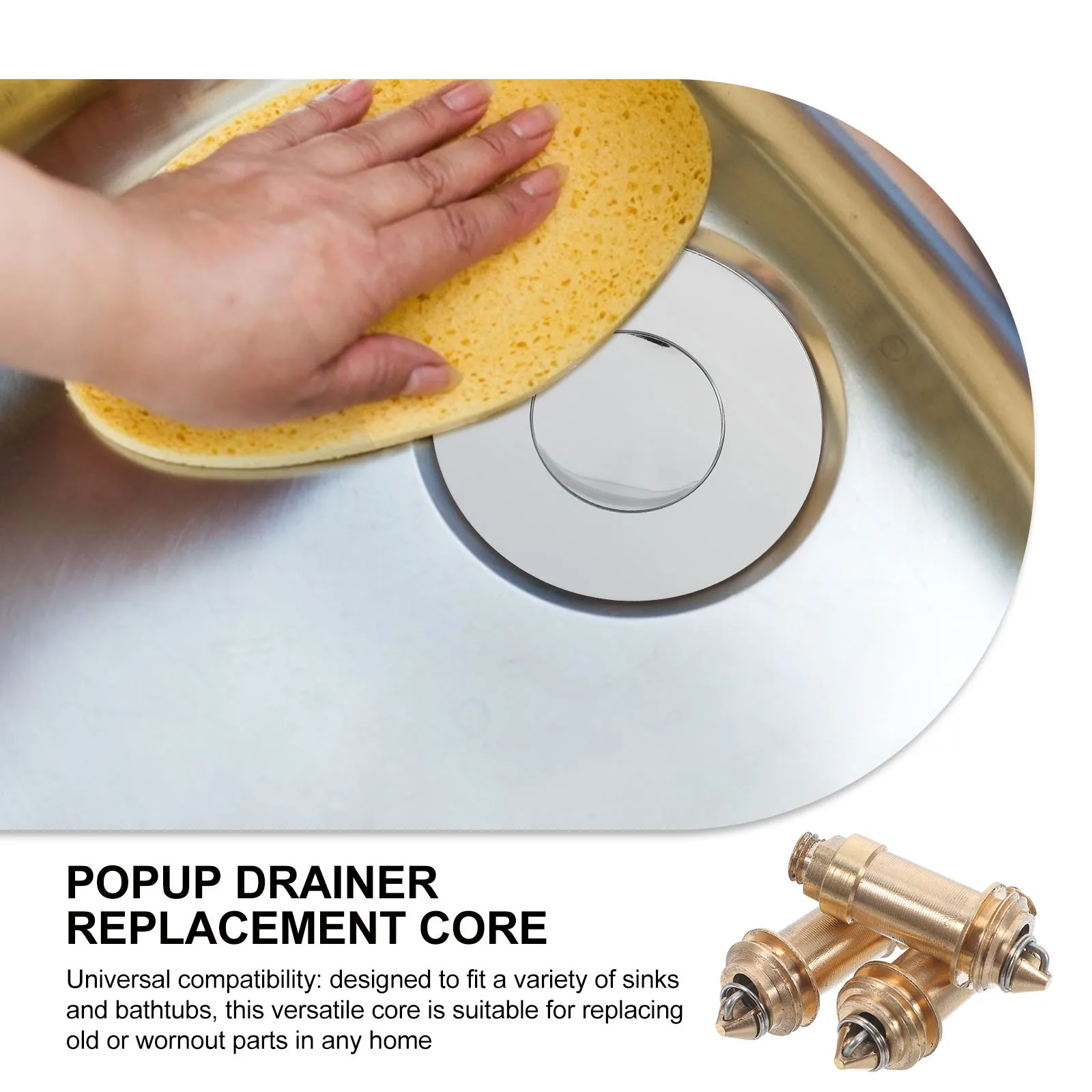 

3Pcs Core Drain Plug Easy One-Handed Operation Universal Sink Bathtub Fitting Polished Finish Long-Lasting