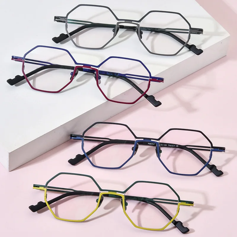 Fashion Frosted Pure Titanium Glasses Frame Men Retro Titanium Polygonal Eyewear Optical Prescription Eyeglasses Frame for Women