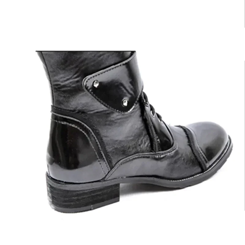 Gothic Punk Cosplay Dance Boots for Men 2024 Fall Winter Mid Leg Patent Leather Warm Motorcycle Boots Male Shoes for Office