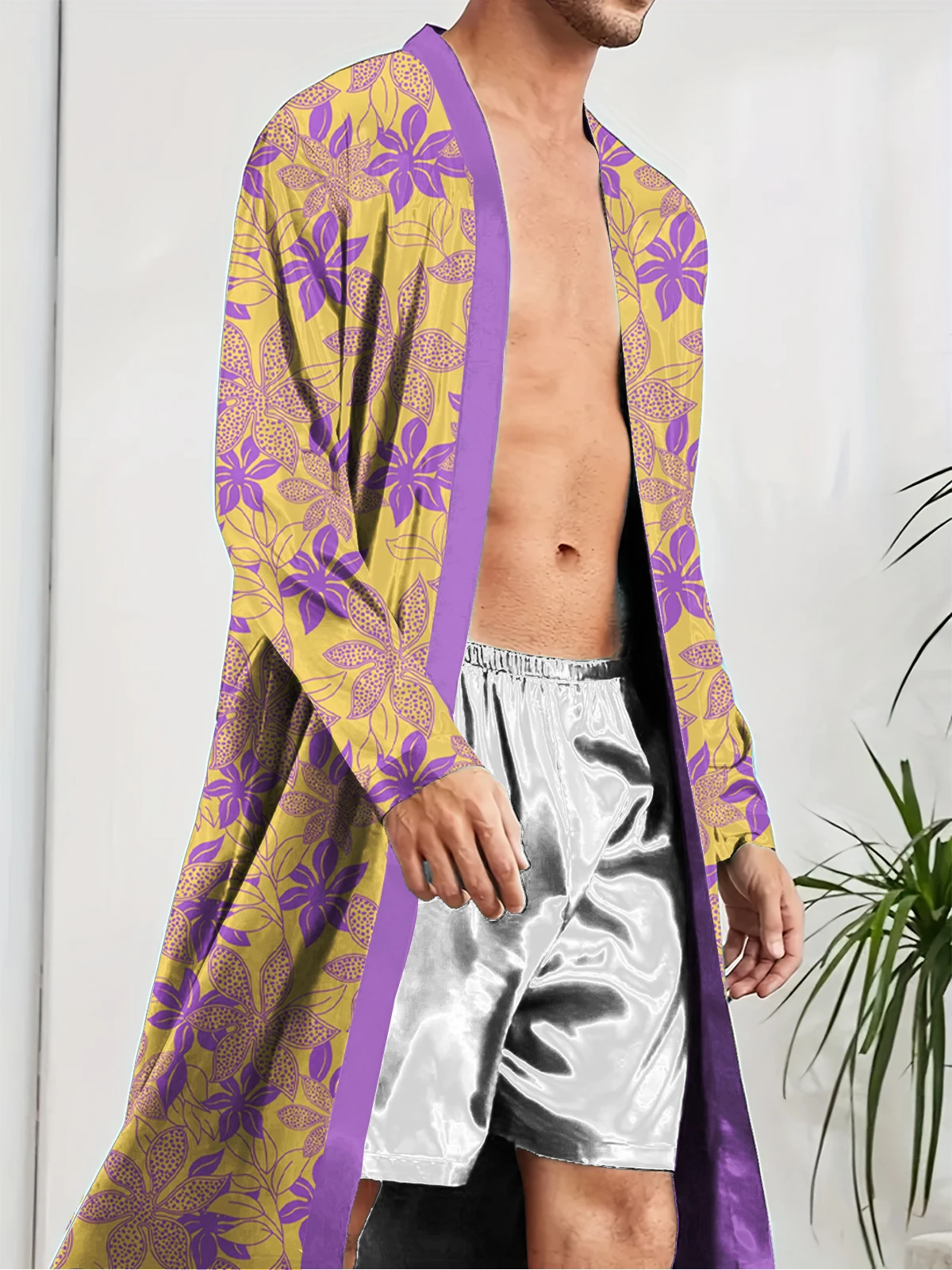 

Trendy men's long robe for home comfort,spring autumn quick drying leisure and entertainment,digital printing,fun sleeping robe.