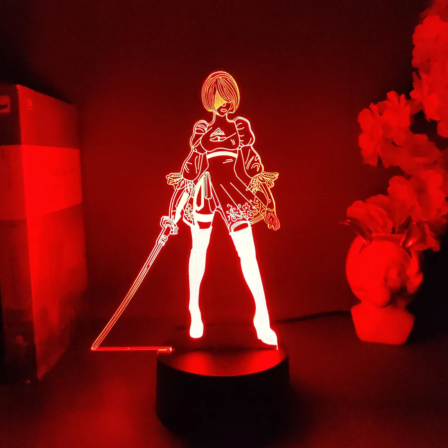 NieR:Automata YoRHa 2B Figure RGB Lamp Gamer Setup Decoration LED 7 Color Changing Nightlight Kids Gaming Room Desk Backlight