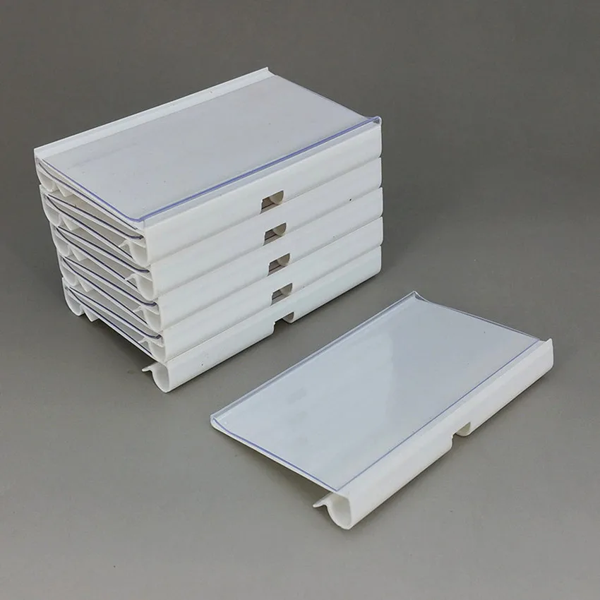 In White Plastic PVC Price Tag Sign Label Display Hanging Holders Supermarket Storage Shelf Rack Hooks 100pcs