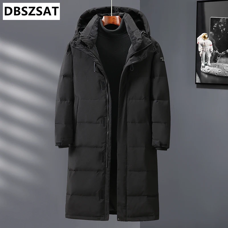 Men Down Jacket Long Parka Coat 800 White Duck Down Coat Men Winter Outwear White Jacket Hooded Overcoat Mens Fashion 2021