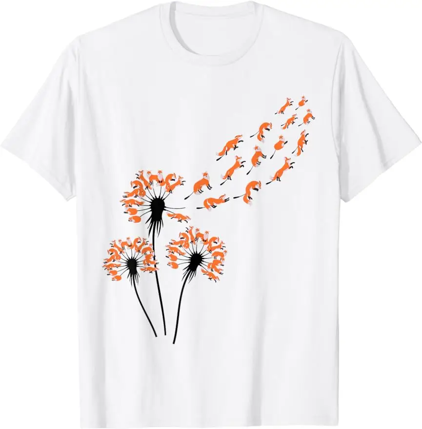 2024 New Summer Flower Dandelion Fox Shirt Animal Lover Trend Comfortable Short T-shirt