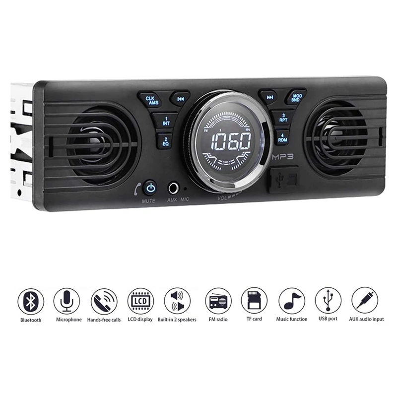 Universal 1 Din 12V In-Dash Car Radio Audio Player Built-In 2 Speaker Stereo FM Support Bluetooth With USB/TF Card Port