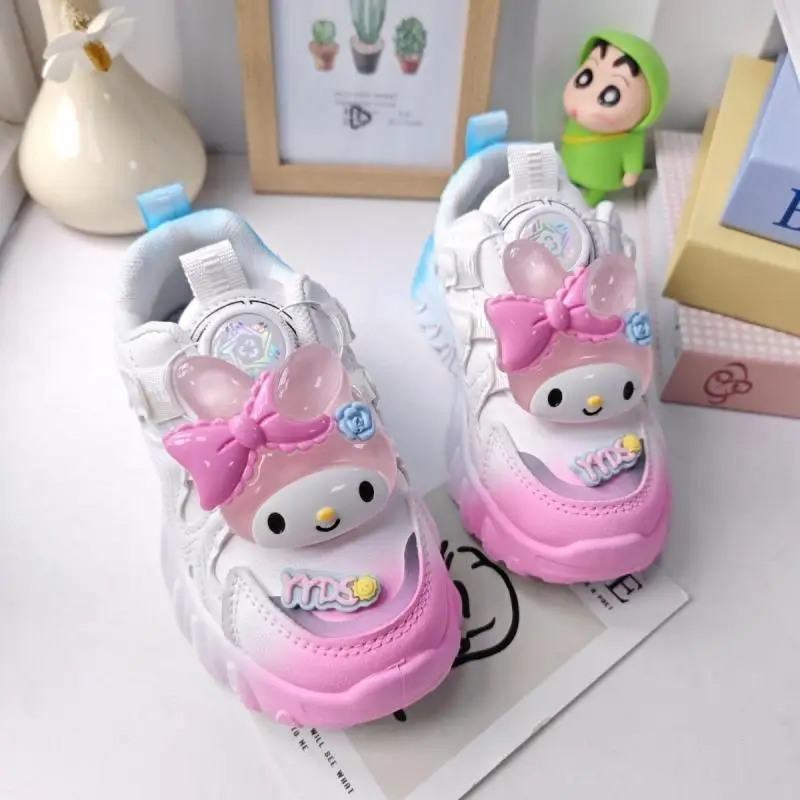 Sanrio Girl Luminous Casual Shoes Spring Autumn Cartoon Velvet Thicken Keep Warm Child Sneakers Cinnamoroll Kawaii Running Shoes