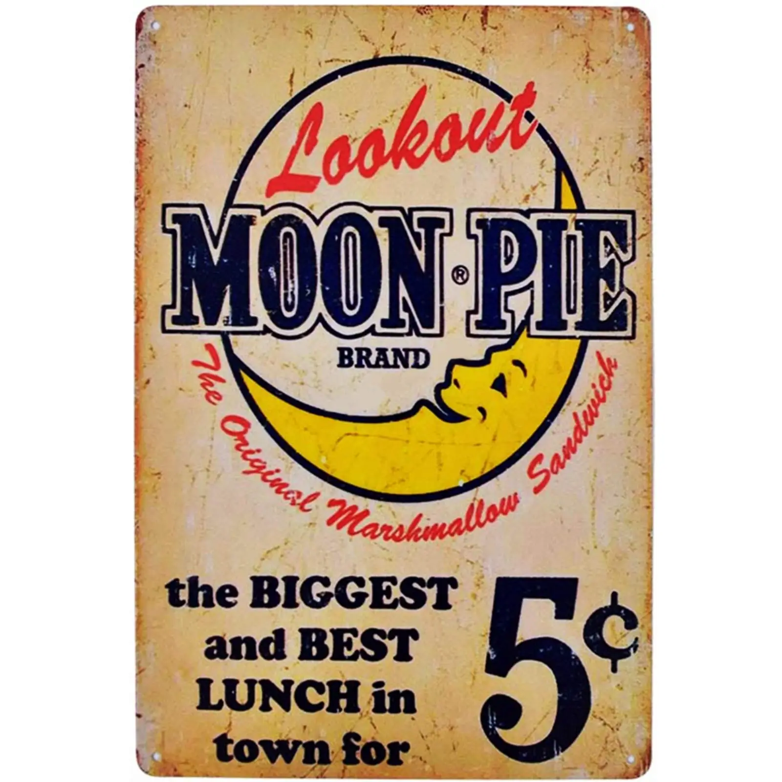 Flytime Lookout Moon Pie the Biggest And Best Lunch In Town for 5 Cent Tin Signs Vintage Coffee Country Home Bar Wall Decor Art 