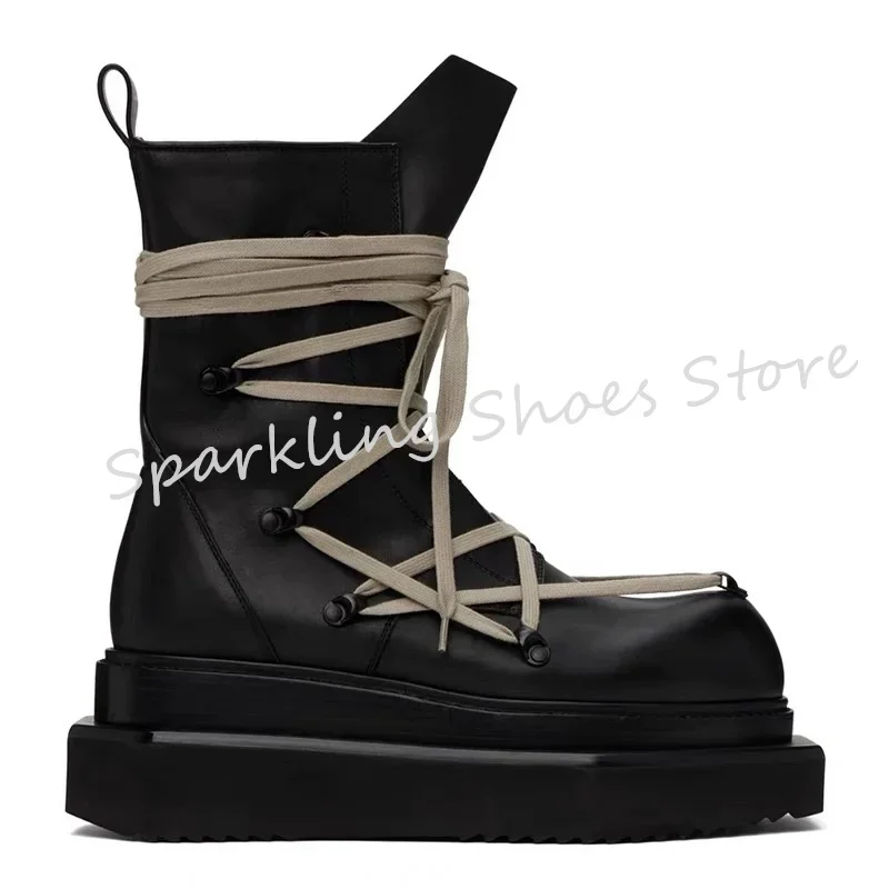 

Fashion High Top Platform Cross Strap Chelsea Boots for Men Balck Leather Lace-Up Zip Boots Male Hight Heel Ankle Boots