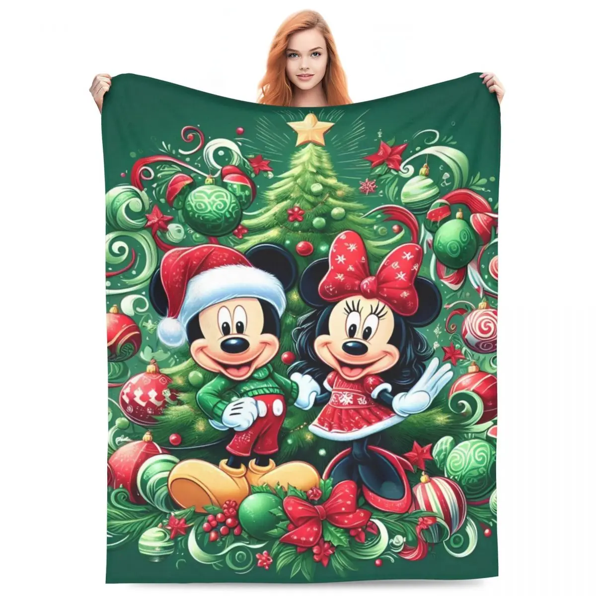 Mickey Mouse Christmas Blanket Warm Soft Fluffy Plush Throw Blanket For Bedroom Airplane Travel Flannel Bedspread Bed Cover