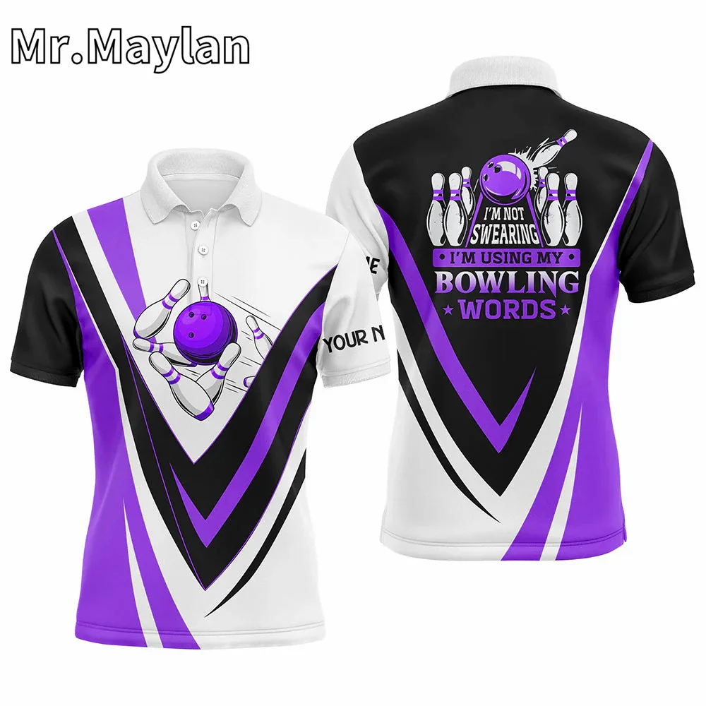 3D Custom Bowling Sports Polo Shirt For Men Purple Bowl Shirts Team Bowling Jerseys Gift For Bowlers Unisex Tee Tops