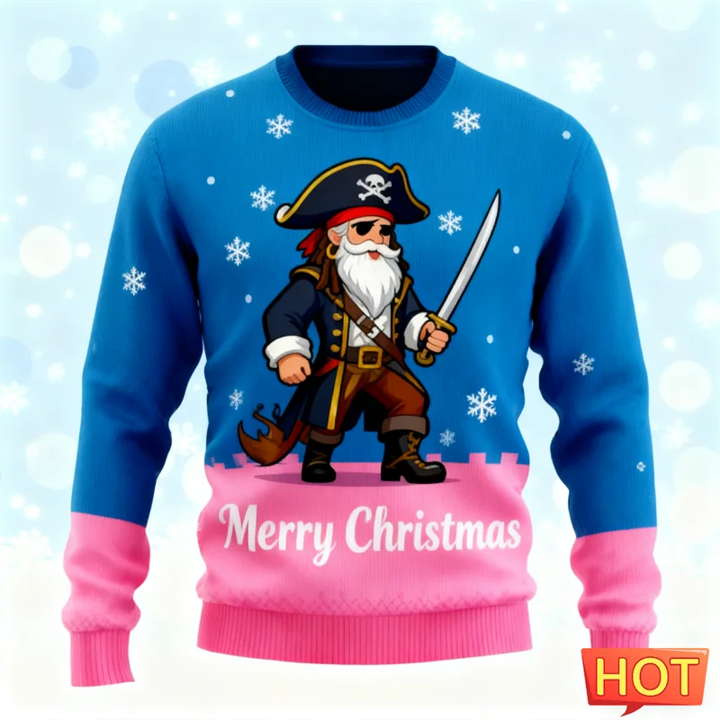 

Новинка 2026, уродливый рождественский свитер с рисунком Санта-Клауса, модные модные мужские толстовки с 3D принтом, свободная уличная одежда, рождественские пуловеры