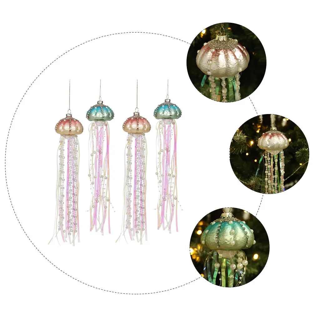 

4pcs naments Glass Beaded Xmas Beaded Christmas naments Tree Decor Hanging Pendants Home Office Bar Christmas