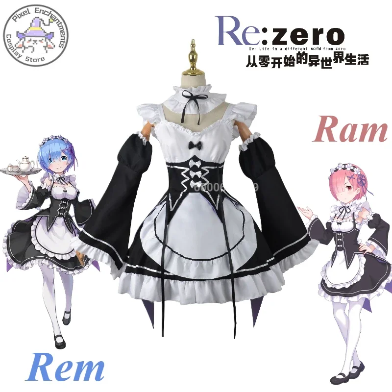 

Rem Ram Brake Cosplay Anime Re: Zero Kara Hajimeru Isekai Seikatsu Women Black Maid Uniform Wig Dress Christmas Comic Con Outfit