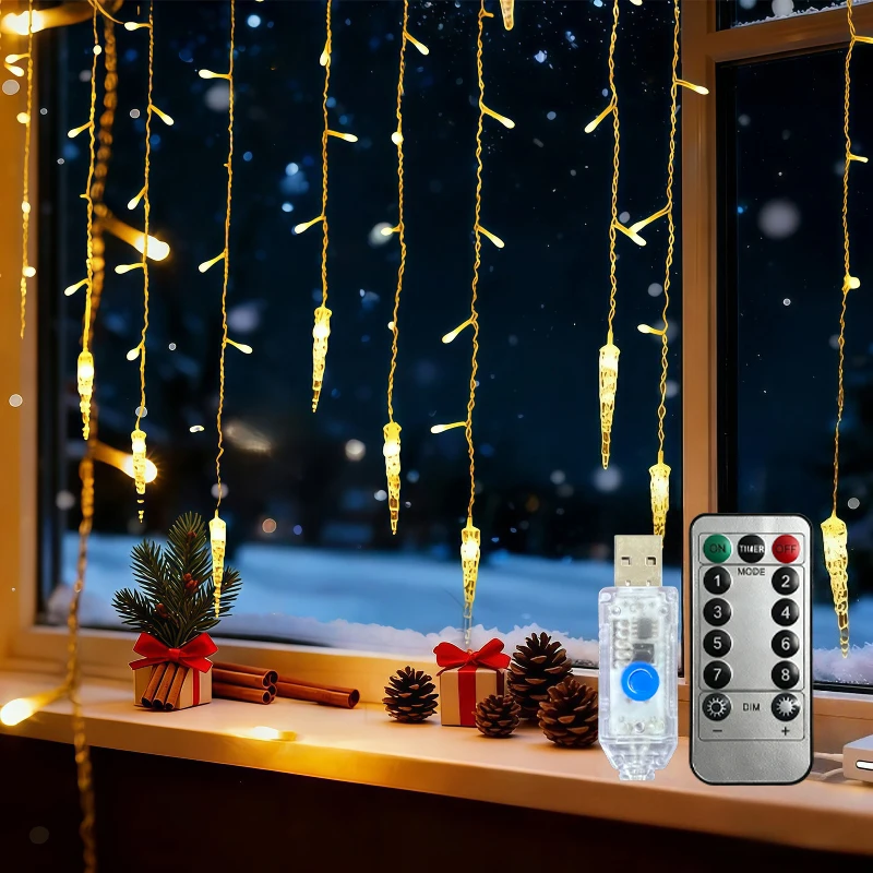 Solar Icicle LED Garland Lights Outdoor Christmas Decoration 96LED 162LED Warm White Colorful IP54 Rating 8 Modes Garden Party D