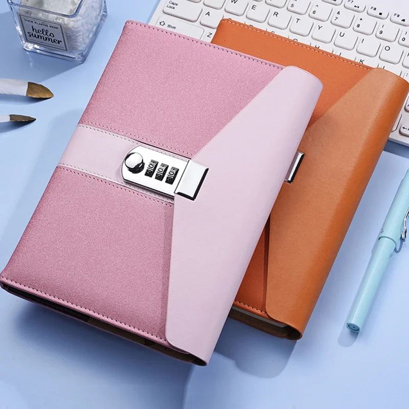 A5 Retro Password Notebook Inner 200 Pages with Lock Secret Diary Book Journal Student Handbook Notepad Stationery School Supply