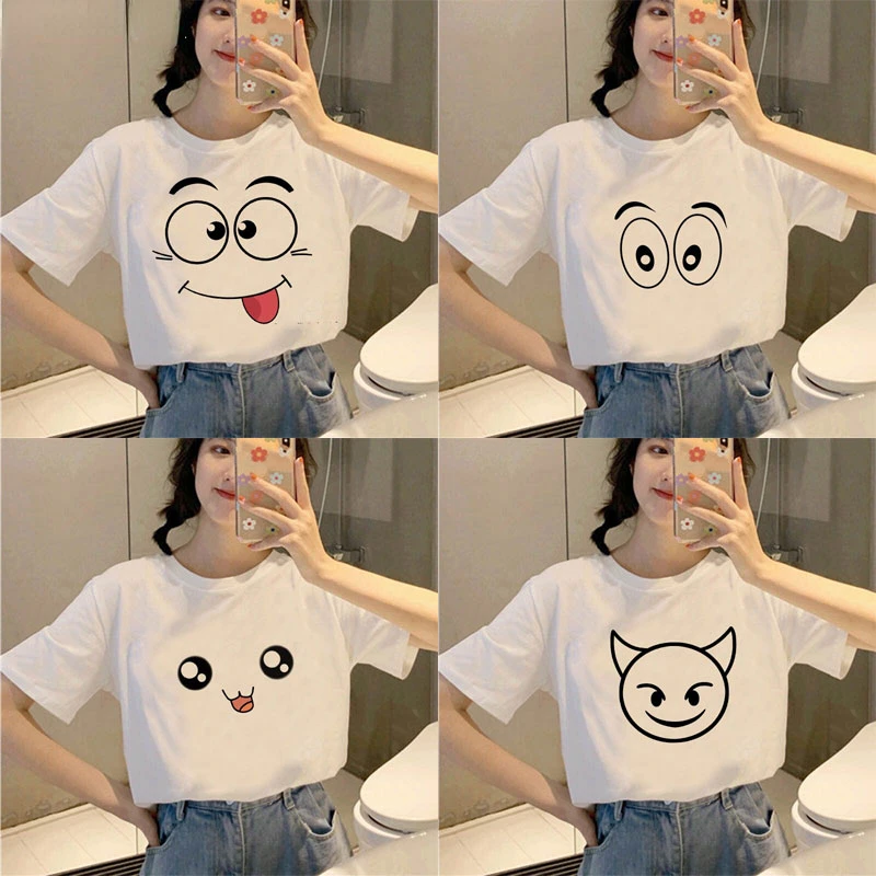 Funny Expressions Graphic Printed Design for Women T-shirts Harajuku Summer Casual Round Neck Short Sleeve Tops Unisex