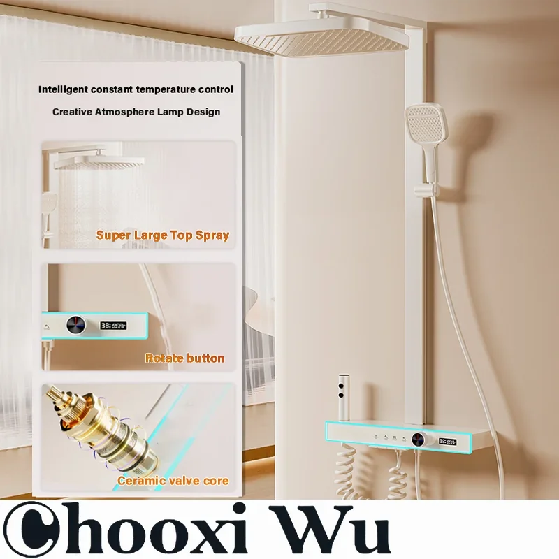 

CHOOXIWU - LED Digital Piano Shower Set Gray For Bathroom White Smart Tub Faucet Waterfall Shower System Rain Shower System
