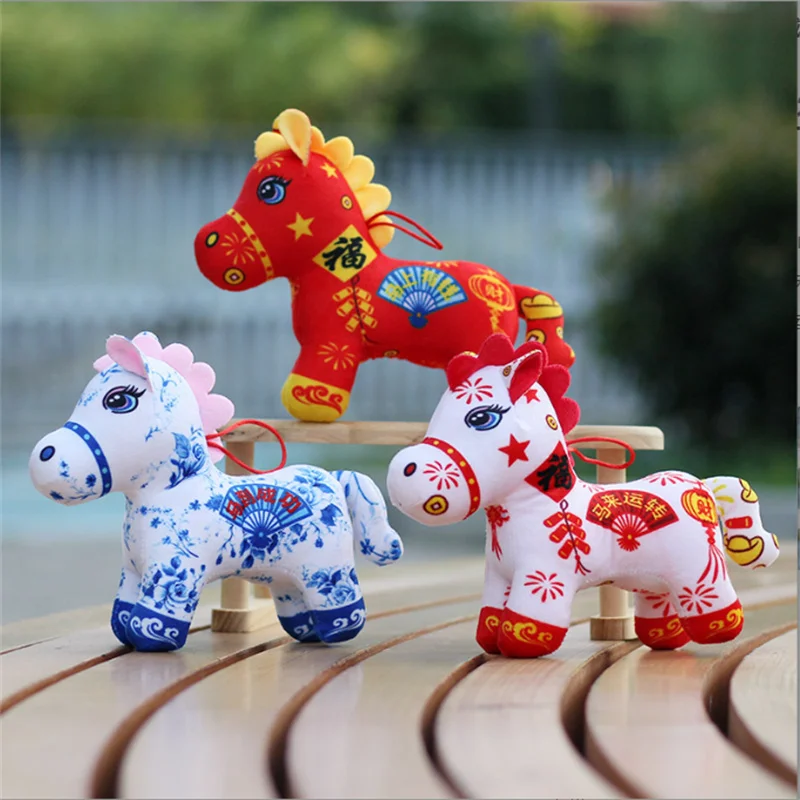 

11cm Year of the Horse Mascot Flower Cloth Horse Pendant Doll Plush Toy China-Chic Folk Custom Pony Doll Annual Meet