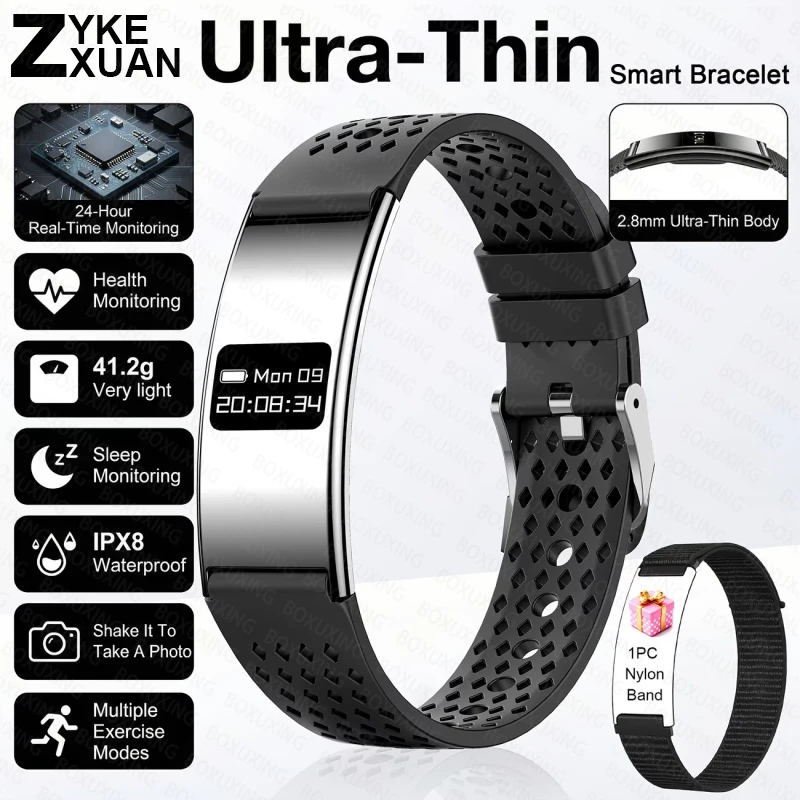 

Ультратонкий смарт-браслет 2,88 мм для мужчин и женщин, монитор сердечного ритма и сна, водонепроницаемый IPX8, спортивный фитнес-трекер, умные часы