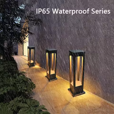 Aluminum Fixture for Pool Gate Yard Deck Lawn Lanterns Outdoor Waterproof LED Pillar Lamps Black Square Column Post Caps Lights