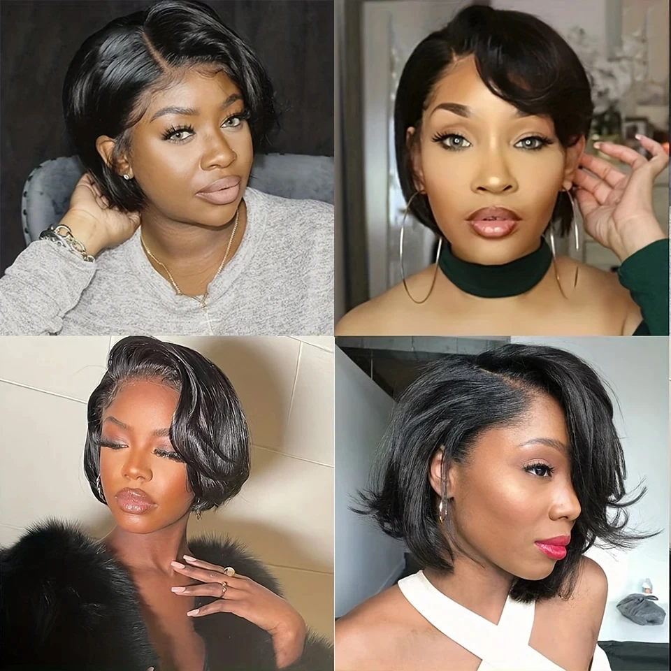 13X4 Pixie Cut Short Lace Frontal Wigs Flattering Forehead Transparent Lace Straight Human Hair Lace Front Wigs For Women 6\