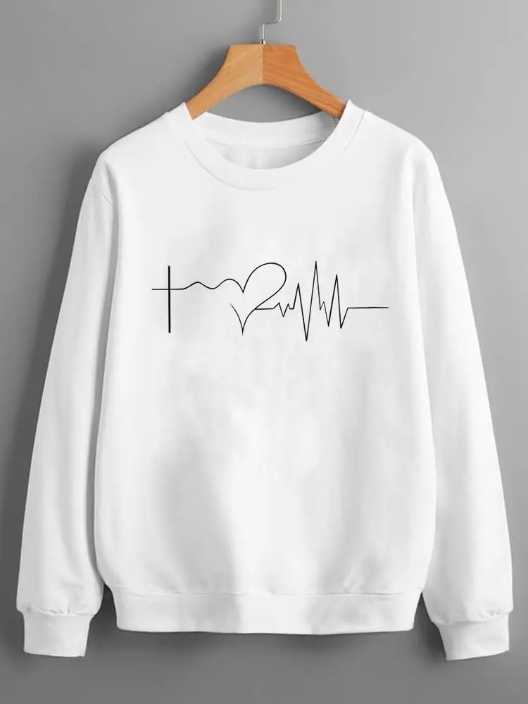 

Heartbeat Trend Cute Sweet Print Lady Fleece Pullovers Fashion O-neck Clothing Women Ladies Graphic Long Sleeve Sweatshirts