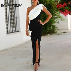 2024 Women Diagonal Collar Bow Decoration Sleeveless High Silt Maxi Formal Party Dresses