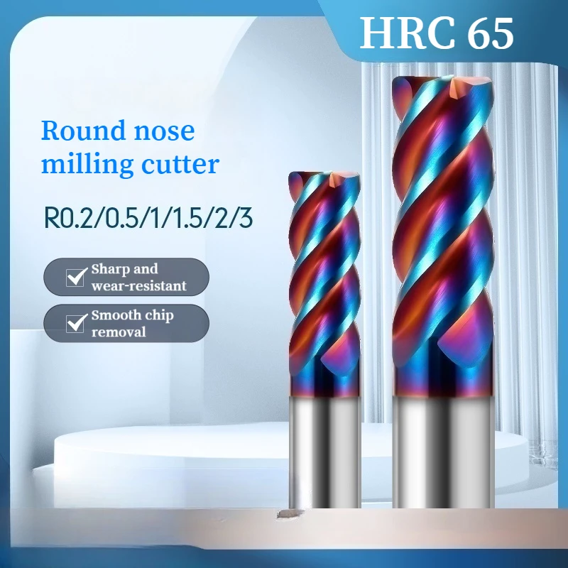 

HRC65 Corner Radius End Mill Carbide Cutter 4 Flutes R0.5 R1 for Surface Machining Hard Metal