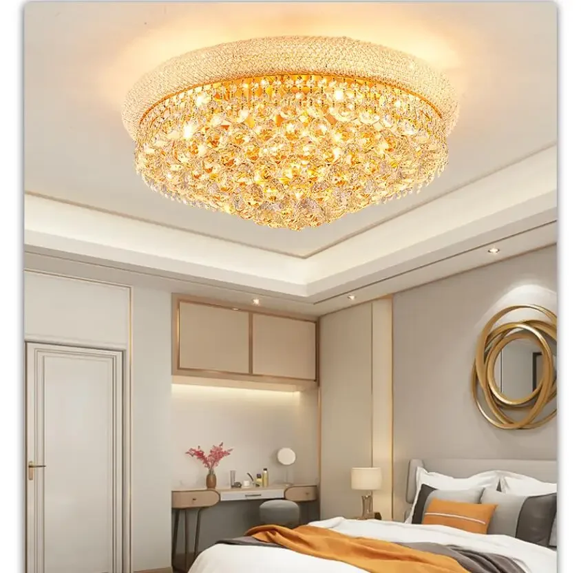 Traditional Modern Golden Color LED K9 Crystal Lighting Ceiling Lamp D40cm D60cm  Home Light Bedroom   Lights