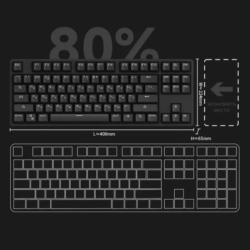 

Akko 5087S Черная русская клавиатура ANSI 75% 87 клавиш OEM-профиль RGB с подсветкой USB Type-C Проводная клавиатура для офисных игр