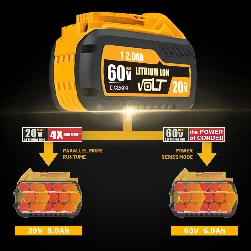 Flexvolt-デウォルト用リチウムイオンバッテリー、20v、60v、12ah、dcb609、dcb606、dcb612、dcb609、dcb205、dcb200、dcb182