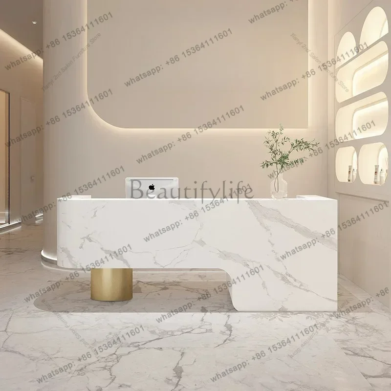 LSNordic Cream Style Beauty Salon Cashier Counter Modern Design Medical Beauty Clinic Front Desk Luxury Office Furniture FYRD