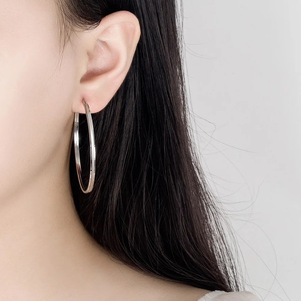 Pendientes de aro de corte de Plata de Ley 925 de 30/40/50/60 MM para mujer, joyería de calidad de lujo a la moda, venta al por mayor, joyería de tendencia 2024