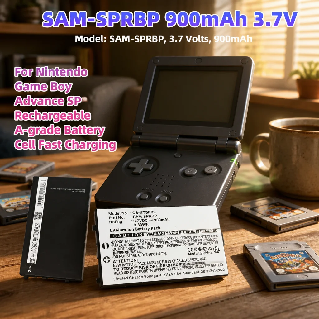Аккумулятор SAM-SPRBP 3.7V 900mAh класса А, высокой емкости, совместимый с игровой консолью Nintendo GBA SP, быстрая зарядка, перезаряжаемый элемент питания
