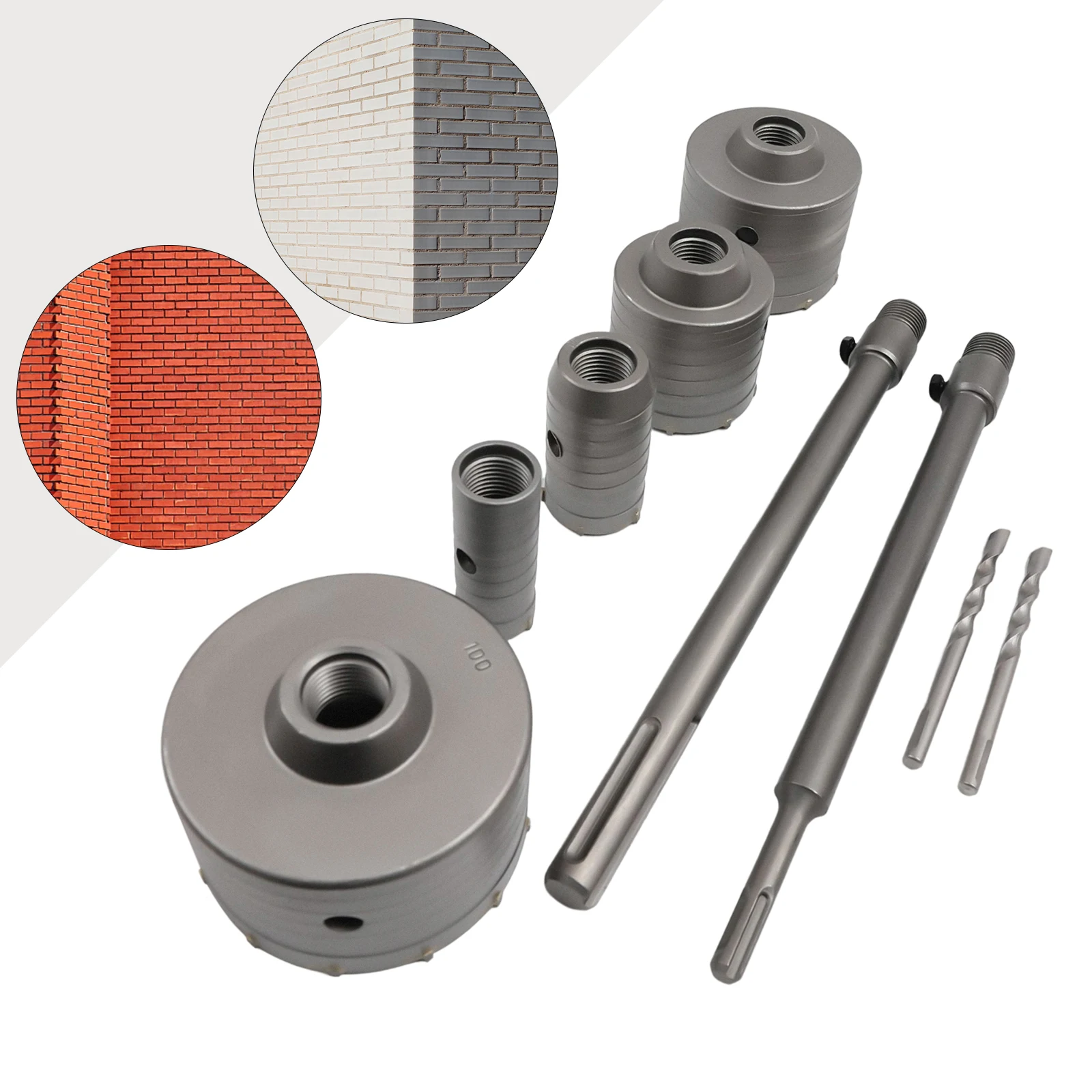 Set di punte per taglierina per carotaggio di cemento per sega a tazza 30 mm, 40 mm, 65 mm, 80 mm, 100 mm Kit per sega a tazza per calcestruzzo