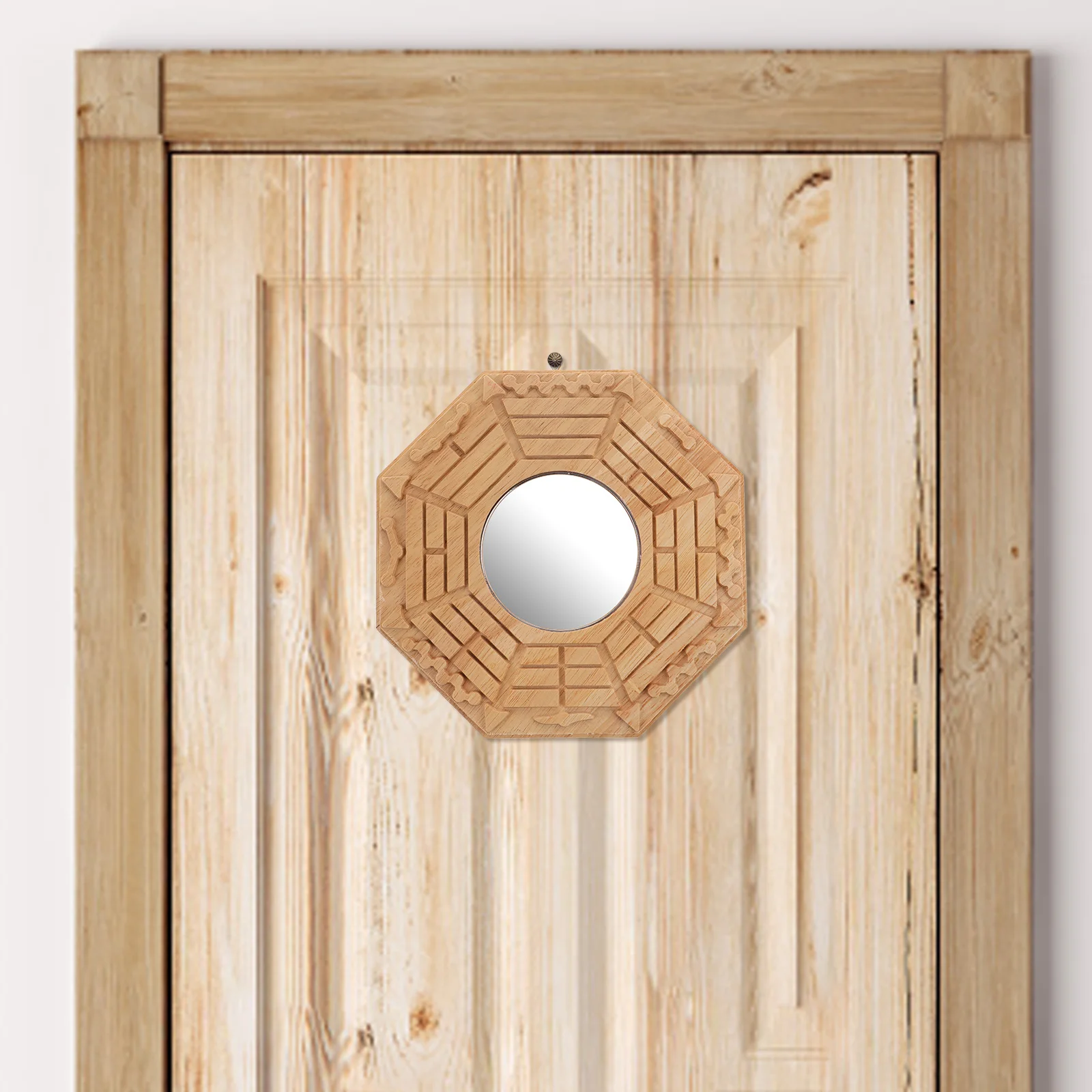 

Wooden Bagua Mirror Feng Shui Convex Decorative Pendant for Home Office Luck Blessing Traditional Chinese Style