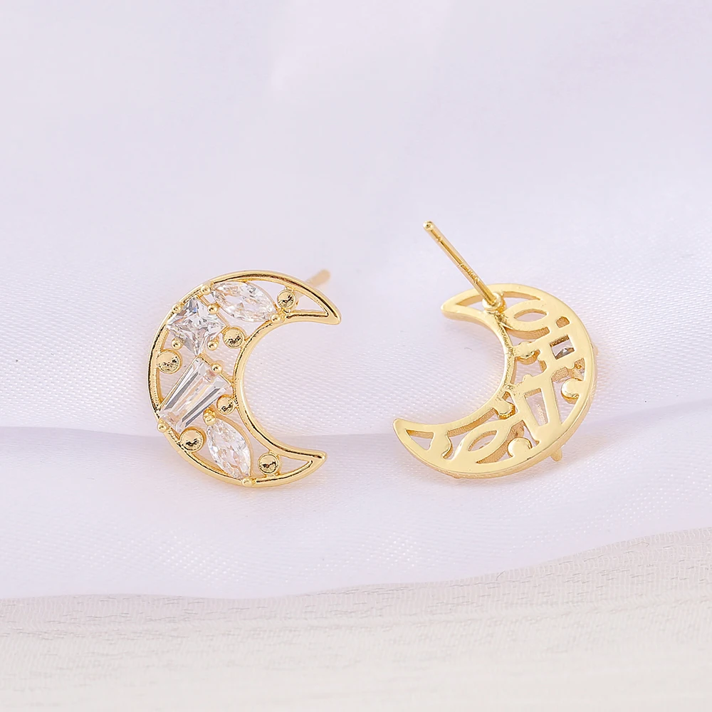 Factory Wholesale Gold Color Brass Moon Stud Earrings With S925 SLIVER PIN Earring Jewelry Making Supplies Diy Accessories Parts