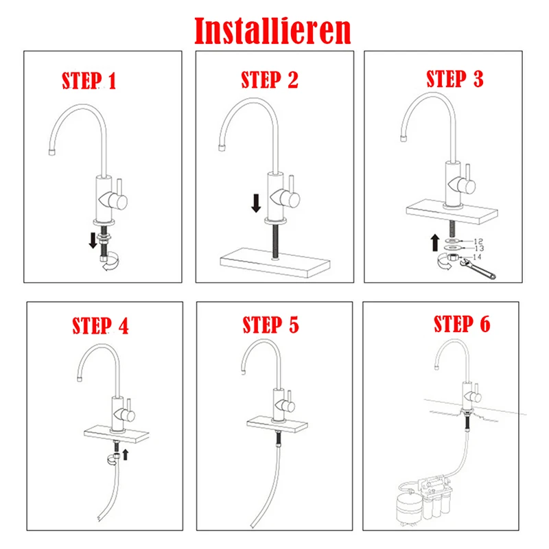 Stainless Steel Kitchen Water Faucet, Reverse Osmosis Faucet, Drinking Water Filter System, 1, 2, 3Heads, 1/4\