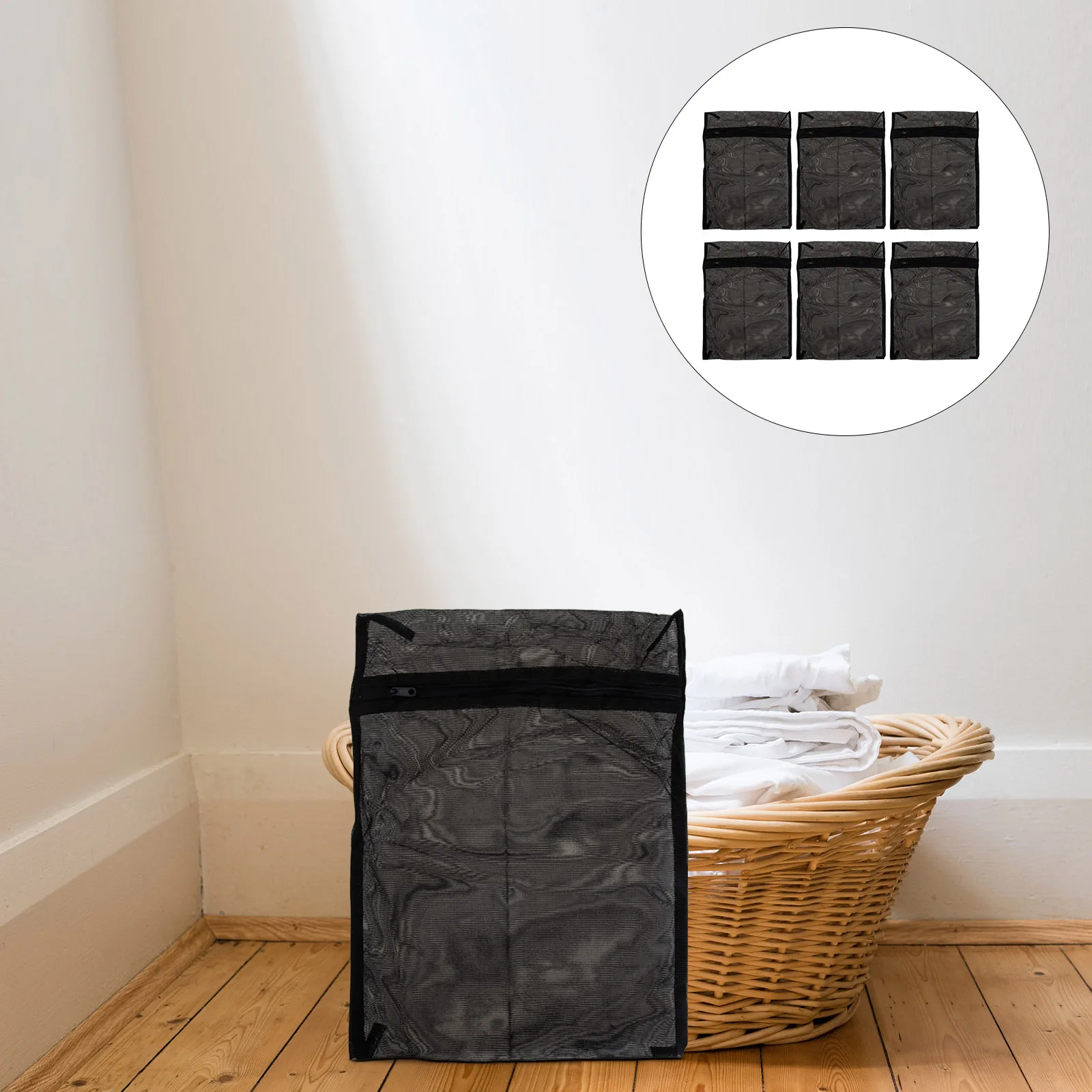 

6pcs Black Fine Mesh Wash Bags for Clothes Socks Gloves Mesh Laundry Bags Bra Polyester Travel Camping