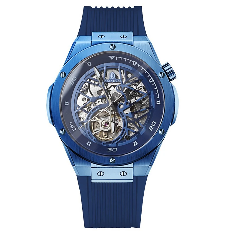 

Автоматические мужские часы с синим скелетонизированным циферблатом, роскошные механические наручные часы с турбийоном для мужчин, водонепроницаемые светящиеся мужские часы