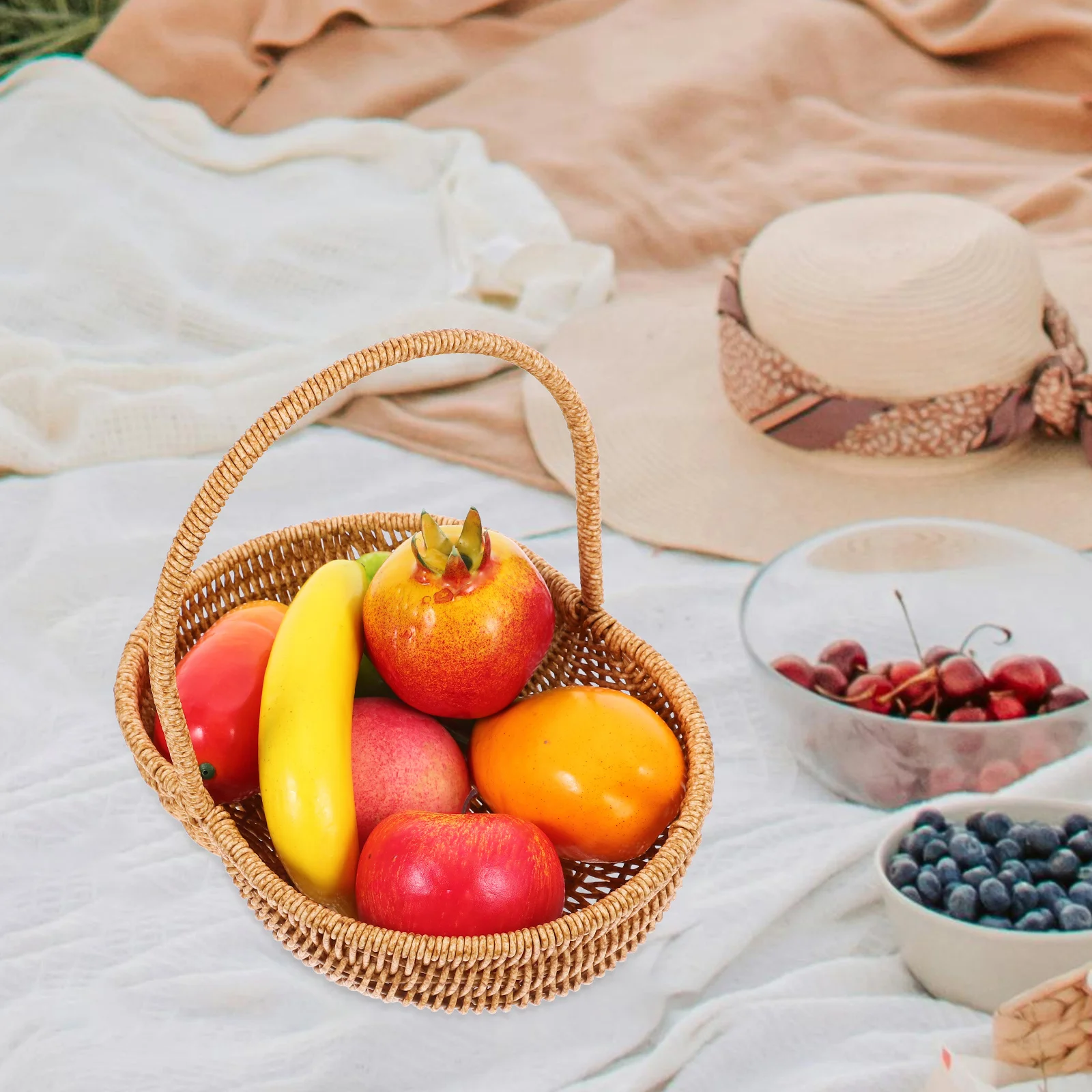 

Imitation Rattan Storage Basket Hand Made Basket for Fruits Vegetables Picnic Bread Snacks Organizer Durable Portable Kitchen