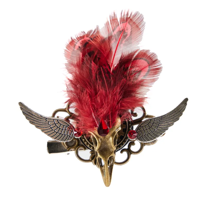 Neue Steampunk-Totenkopf-Broschen für Damen und Herren, Vintage-Flügel-Federn-Anstecknadeln, modisches Accessoire, Schmuck – Detail 2