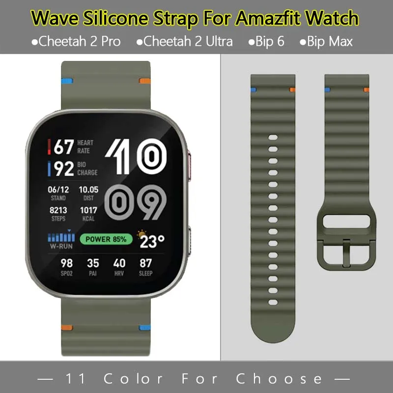 Bracelet de montre en silicone liquide ondulé pour Amazfit Bip Max 6 5 Unity 3 Cheetah 2 Pro, ultra léger, mat, à libération rapide